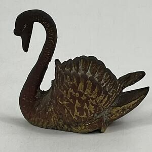 Vintage Solid Brass Swan Taper Candle Holder Figurine Statue 3in Decor Swivel